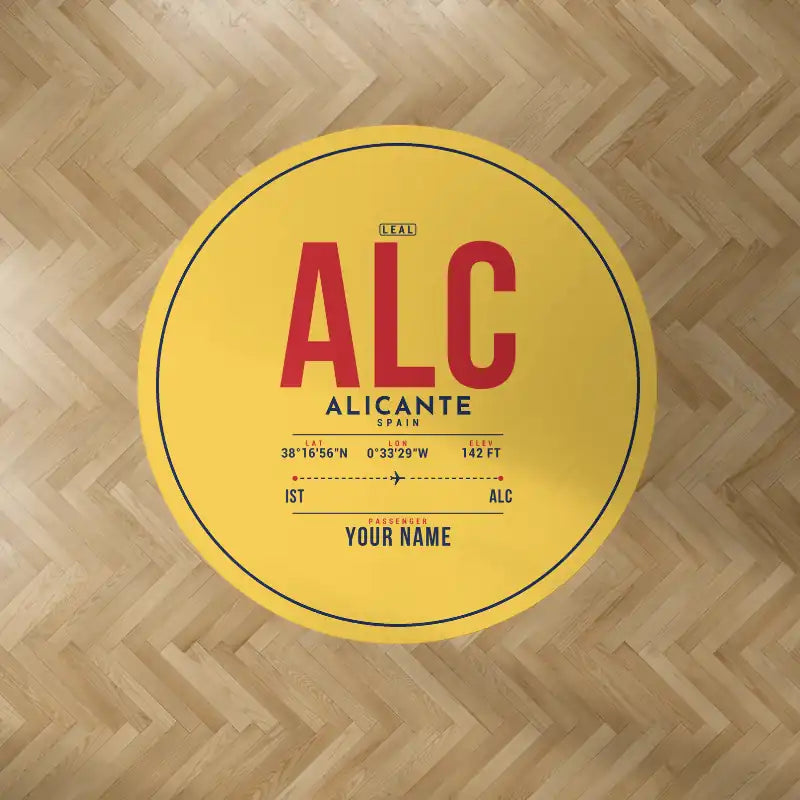 Alicante-Elche Miguel Hernandez Airport (ALC) Carpets - Carpet Round - ID Tag + Name - Yellow V2