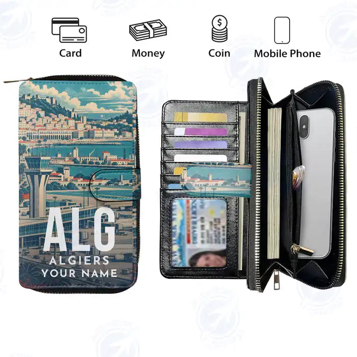 Houari Boumediene Airport (ALG) Leather Wallets - Zip Long Wallet - Scene + Name