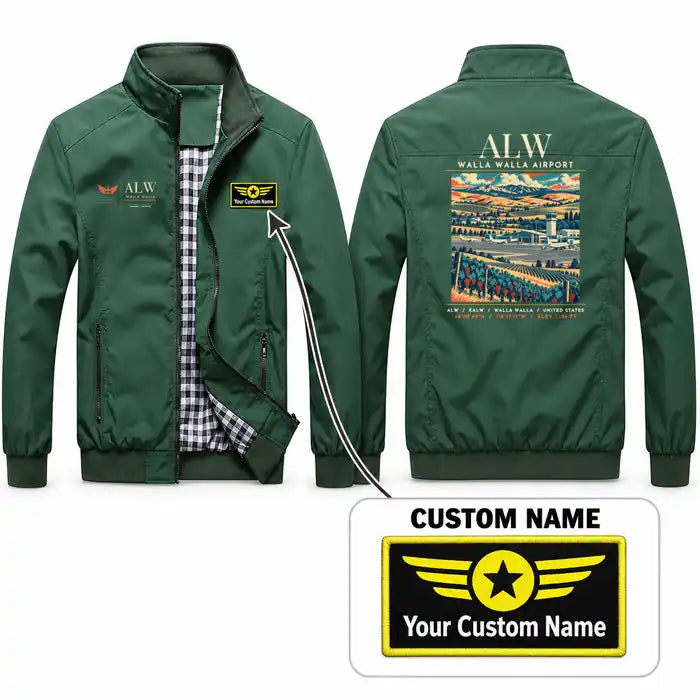 Walla Walla Regional Airport (ALW) Stylish Jackets - Stand Collar - Poster + Name - Green
