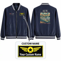 Thumbnail for Walla Walla Regional Airport (ALW) Stylish Jackets - Baseball Collar - Poster + Name - Navy Blue