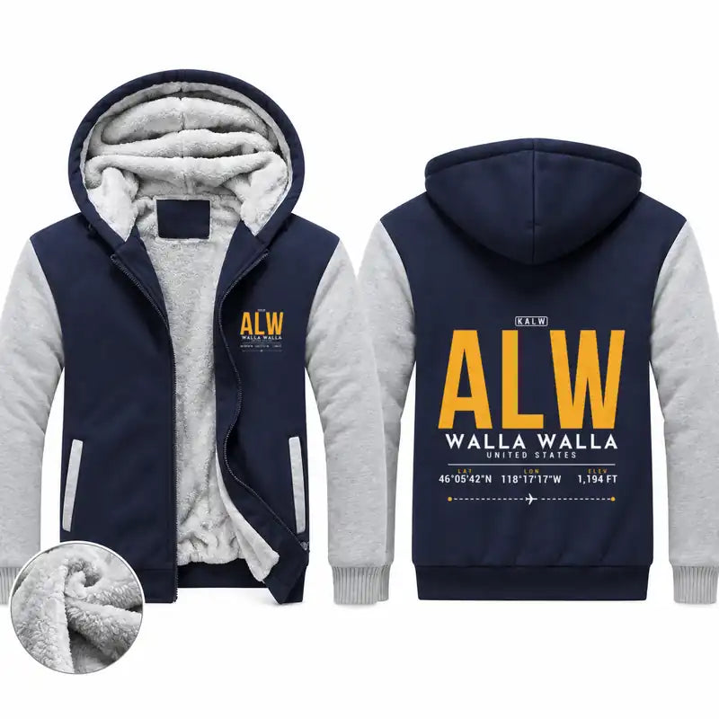 Walla Walla Regional Airport (ALW) Zipped Sweatshirts - Tag - Navy & Gray