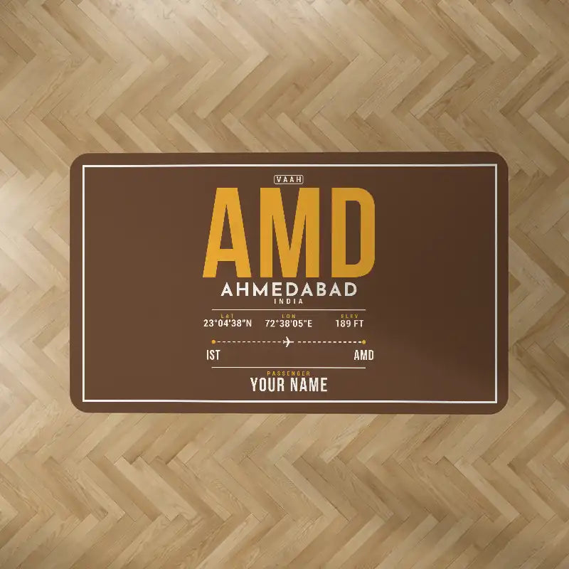 Sardar Vallabhbhai Patel International Airport Ahmedabad (AMD) Carpets - Carpet Rectangle - ID Tag + Name - Brown V2