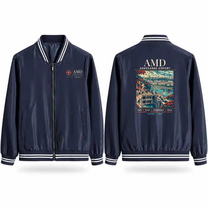 Sardar Vallabhbhai Patel International Airport Ahmedabad (AMD) Stylish Jackets - Baseball Collar - Poster - Navy Blue