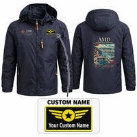 Thumbnail for Sardar Vallabhbhai Patel International Airport Ahmedabad (AMD) Stylish Jackets - Hooded Windbreaker - Poster + Name - Navy Blue