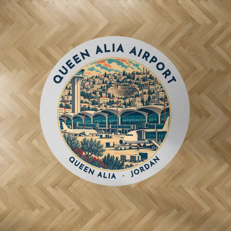 Queen Alia International Airport (AMM) Carpets - Carpet Round - Badge - Light Gray V2