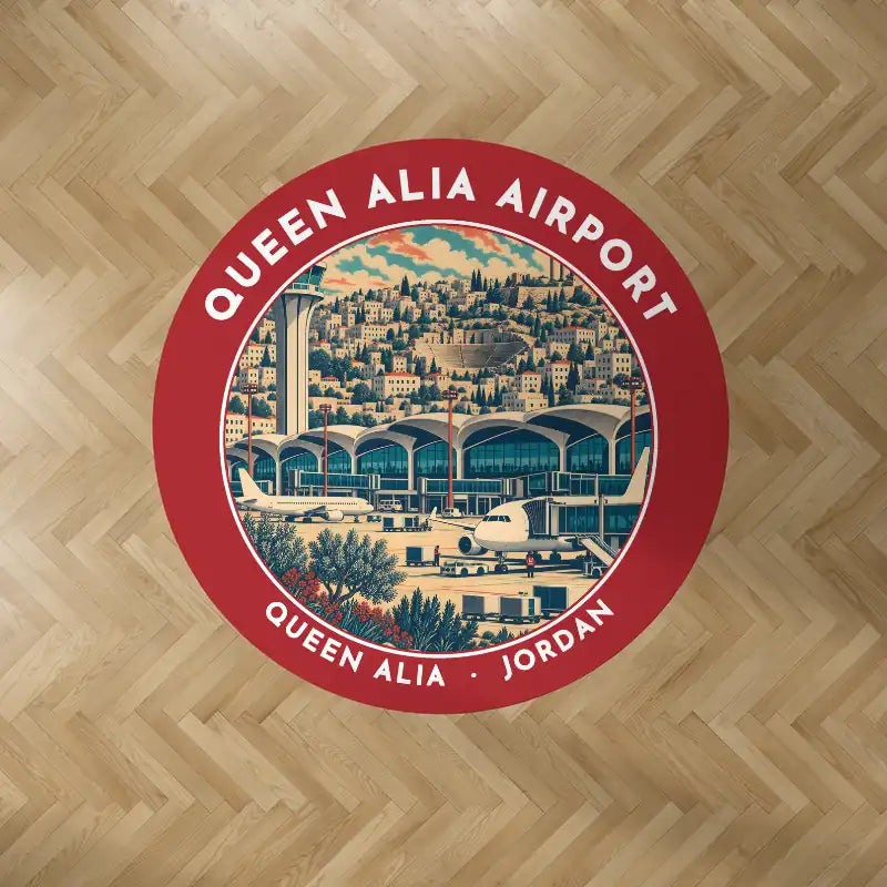 Queen Alia International Airport (AMM) Carpets - Carpet Round - Badge - Red V2