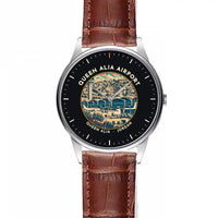 Thumbnail for Queen Alia International Airport (AMM) Aviator Watches - Badge - Leather Strap - Striped Brown Leather Strap