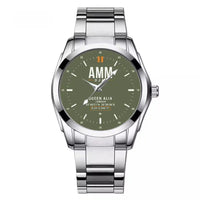 Thumbnail for Queen Alia International Airport (AMM) Aviator Watches - Classic - Green Army - Stainless Steel Band - For Men