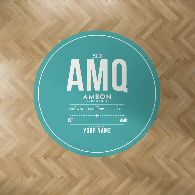 Pattimura International Airport (AMQ) Carpets - Carpet Round - ID Tag + Name - Turquoise V2