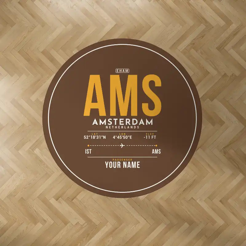 Amsterdam Airport Schiphol (AMS) Carpets - Carpet Round - ID Tag + Name - Brown V2
