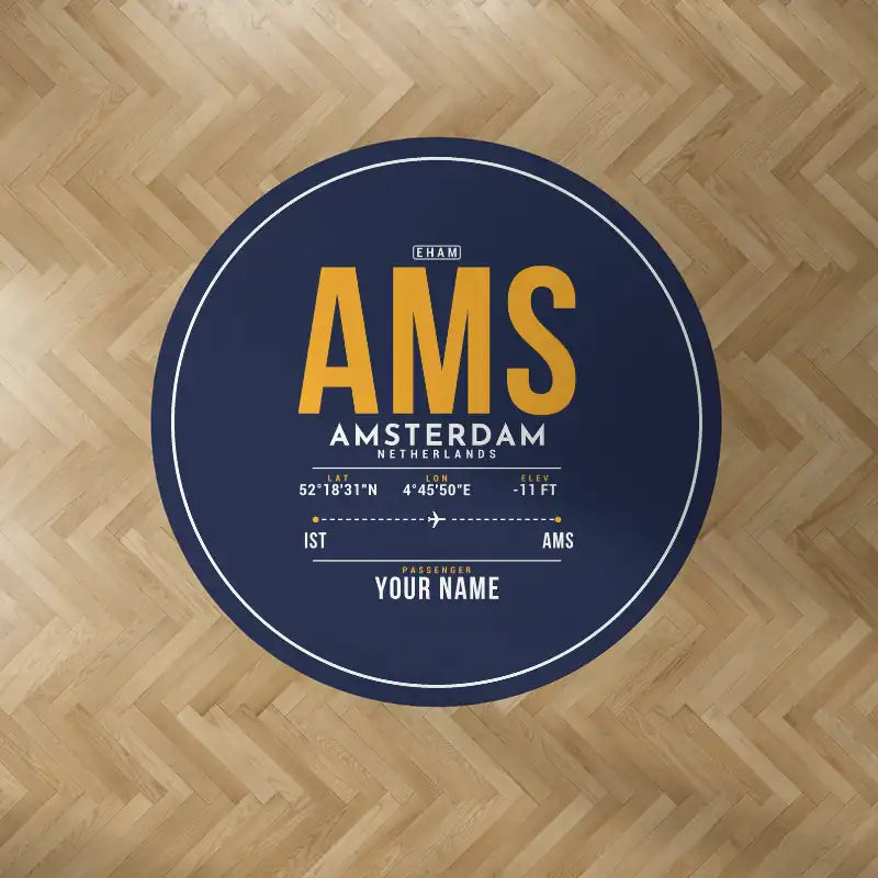 Amsterdam Airport Schiphol (AMS) Carpets - Carpet Round - ID Tag + Name - Dark Blue V2