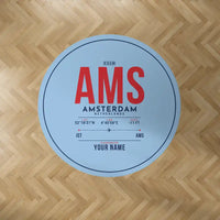 Thumbnail for Amsterdam Airport Schiphol (AMS) Carpets - Carpet Round - ID Tag + Name - Light Blue V2