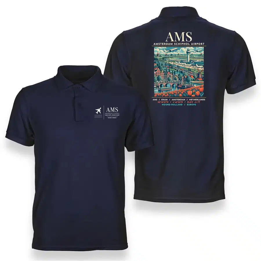 AMS - Poster - Double-Side Polo - Navy Blue