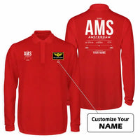 Thumbnail for Amsterdam Airport Schiphol (AMS) Premium Polo T-Shirts - Tag Custom - Long Sleeve - Red