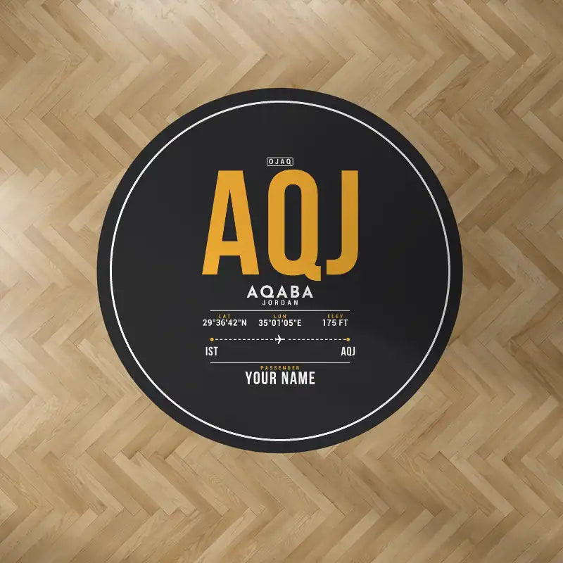 King Hussein International Airport (AQJ) Carpets - Carpet Round - ID Tag + Name - Black V2