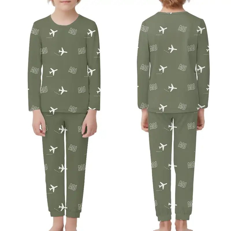 King Hussein International Airport (AQJ) Pajamas - Children Pajamas - Green Army