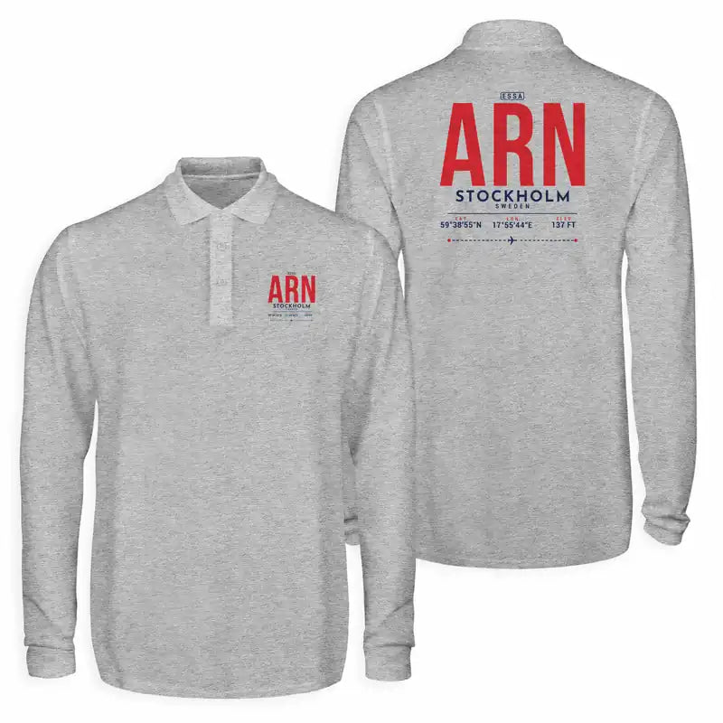 Stockholm Arlanda Airport (ARN) Premium Polo T-Shirts - Tag - Long Sleeve - Gray