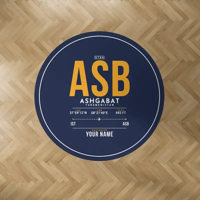 Ashgabat International Airport (ASB) Carpets - Carpet Round - ID Tag + Name - Dark Blue V2
