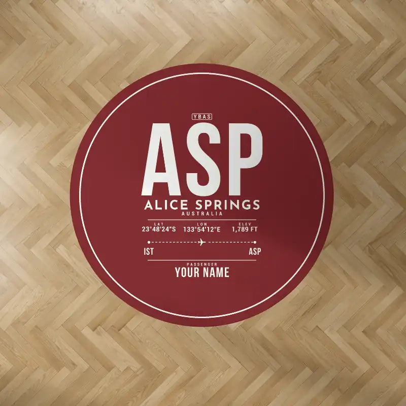 Alice Springs Airport (ASP) Carpets - Carpet Round - ID Tag + Name - Dark Red V2