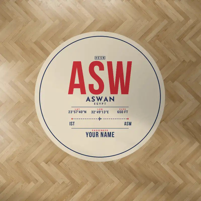 Aswan International Airport (ASW) Carpets - Carpet Round - ID Tag + Name - Beige V2