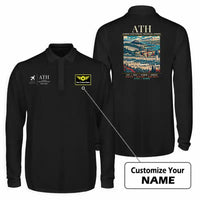 Thumbnail for Athens International Eleftherios Venizelos Airport (ATH) Premium Polo T-Shirts - Poster + Name - Long Sleeve - Black