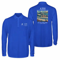 Thumbnail for Athens International Eleftherios Venizelos Airport (ATH) Premium Polo T-Shirts - Poster - Long Sleeve - Blue