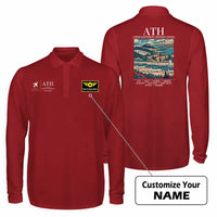 Thumbnail for Athens International Eleftherios Venizelos Airport (ATH) Premium Polo T-Shirts - Poster + Name - Long Sleeve - Dark Red