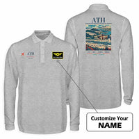 Thumbnail for Athens International Eleftherios Venizelos Airport (ATH) Premium Polo T-Shirts - Poster + Name - Long Sleeve - Gray