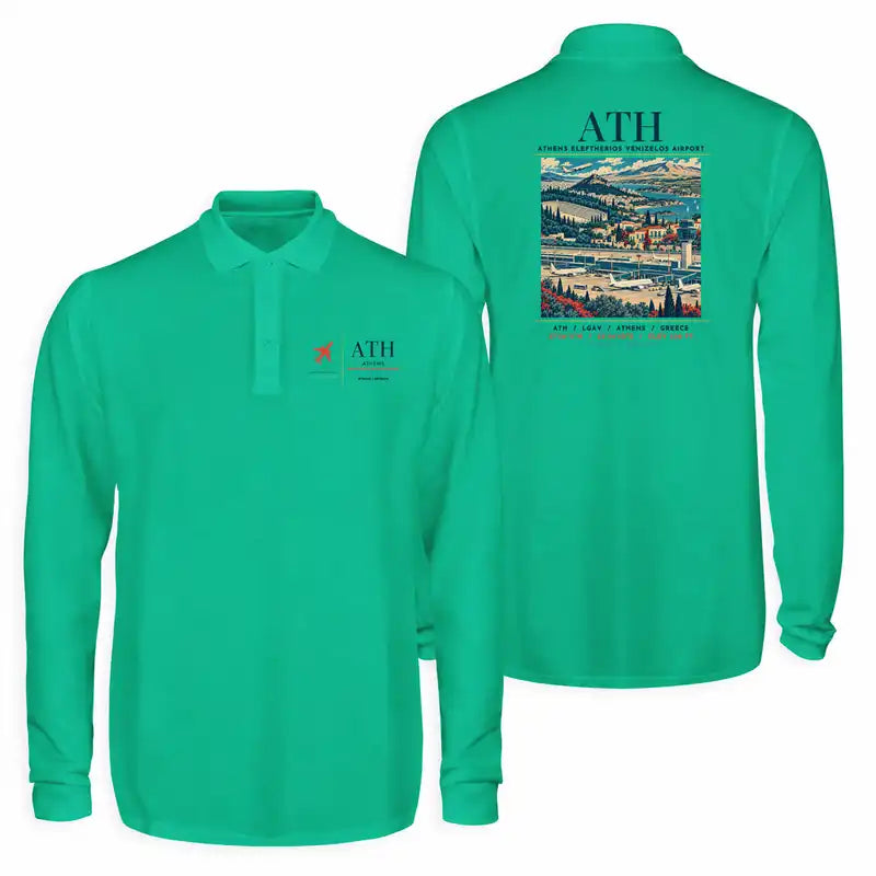Athens International Eleftherios Venizelos Airport (ATH) Premium Polo T-Shirts - Poster - Long Sleeve - Green