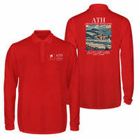 Thumbnail for Athens International Eleftherios Venizelos Airport (ATH) Premium Polo T-Shirts - Poster - Long Sleeve - Red