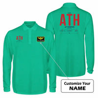 Thumbnail for Athens International Eleftherios Venizelos Airport (ATH) Premium Polo T-Shirts - Tag + Name - Long Sleeve - Green