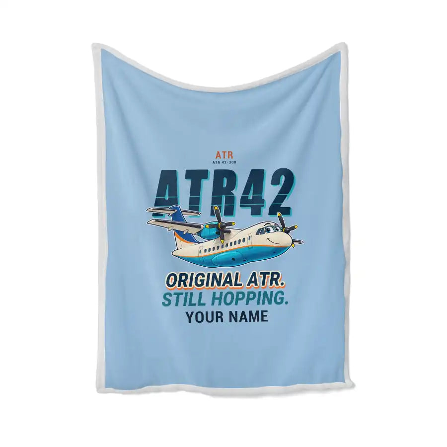 ATR 42-300 - Cartoon + Name - Blanket - Light Blue