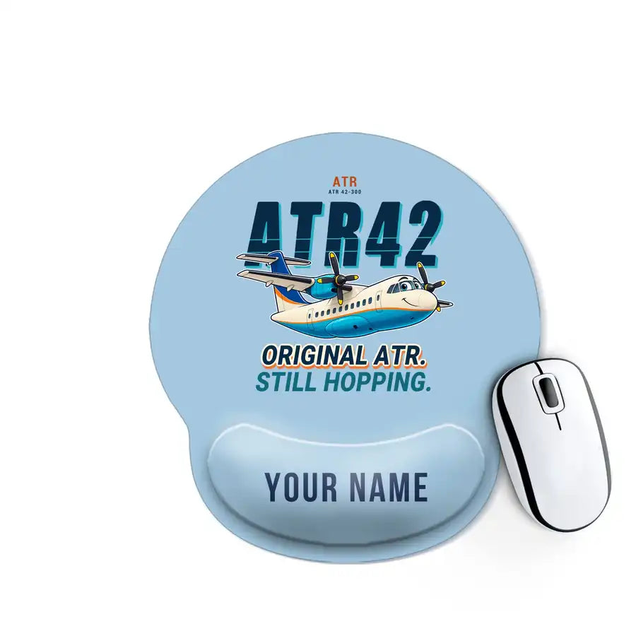 ATR 42-300 - Cartoon + Name - Ergonomic Mouse Pad - Light Blue