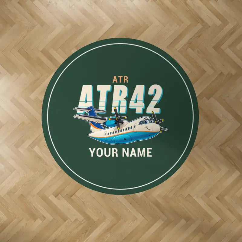 ATR 42-300 - Cartoon + Name - Round Carpet - Dark Green