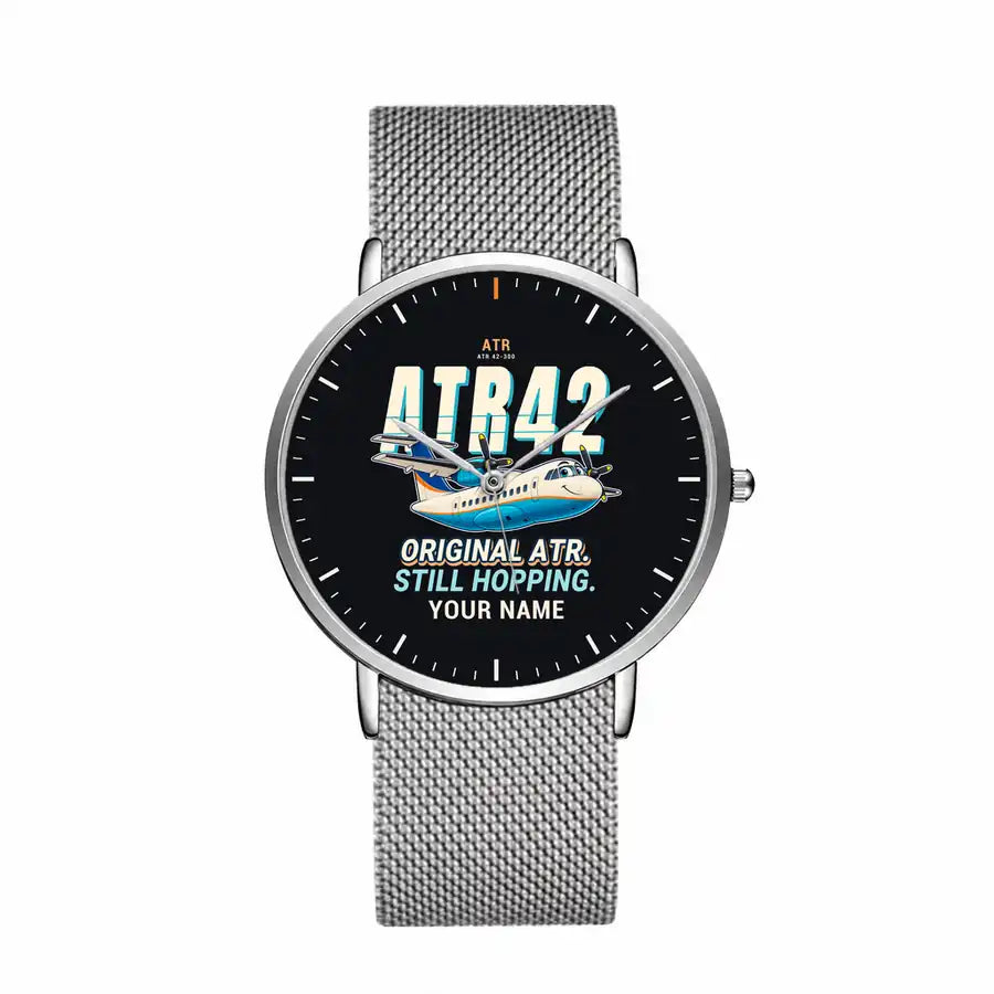 ATR 42-300 - Cartoon + Name - Slim Mesh - Silver and Silver Stainless Steel Strap