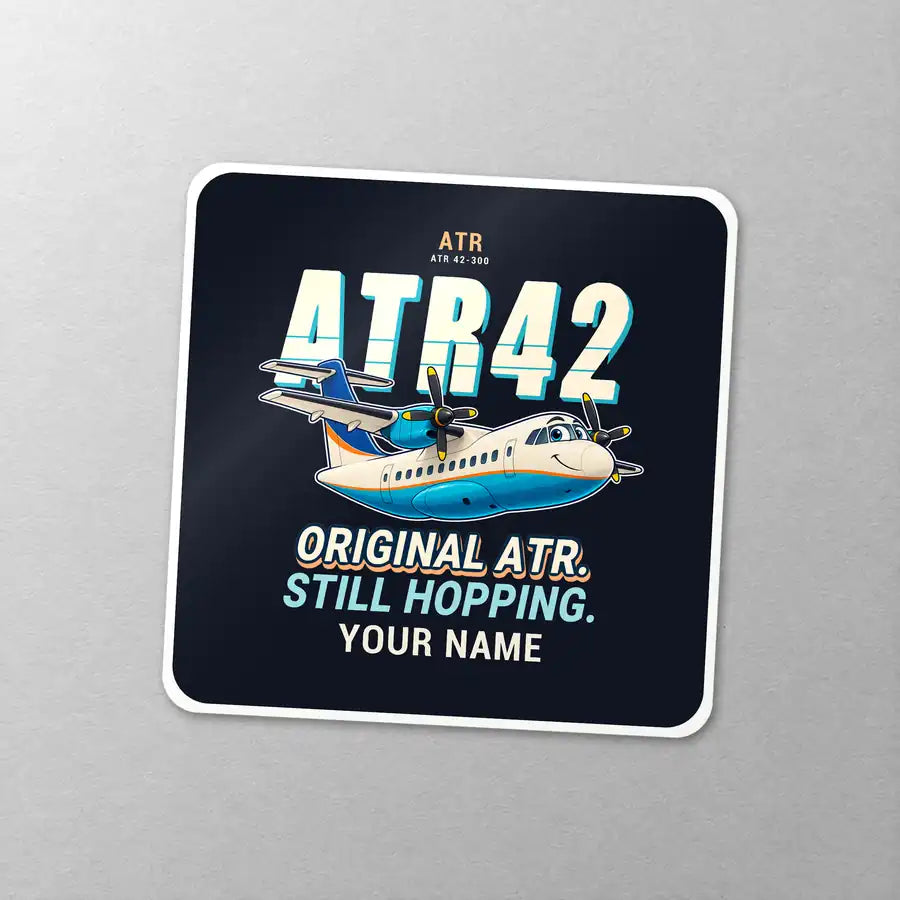 ATR 42-300 - Cartoon + Name - Square Sticker - Close-up