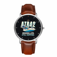 Thumbnail for ATR 42-300 - Cartoon - Slim Leather - Silver and Brown Leather Strap