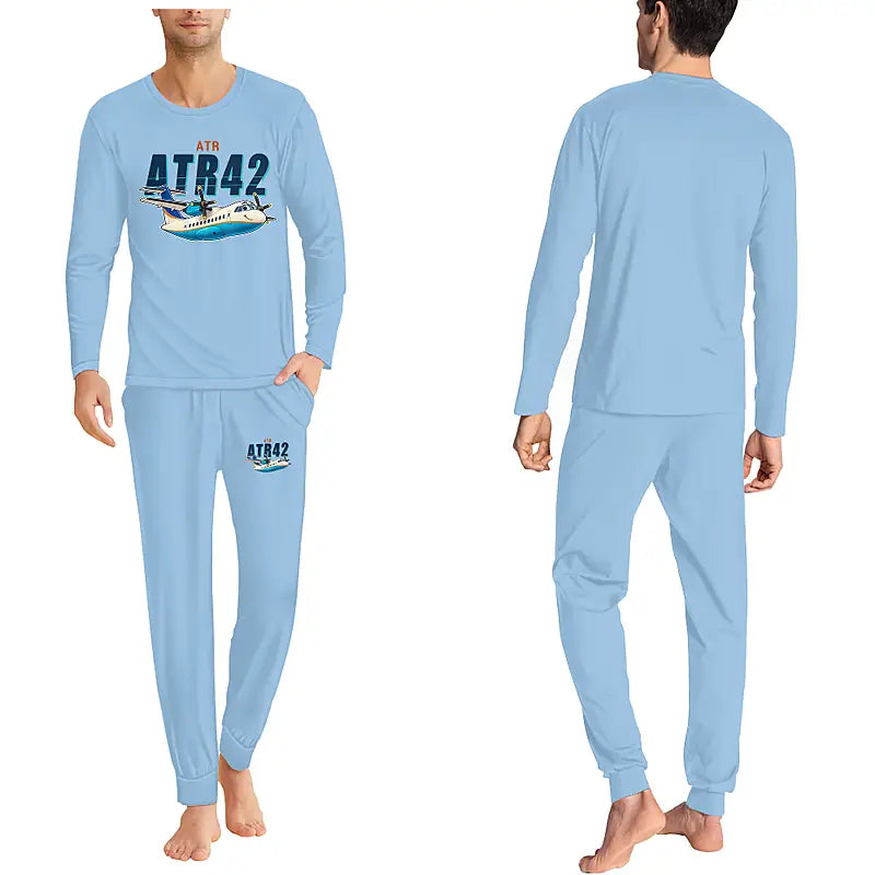 ATR 42-300 - Men Pajamas - Cartoon Chest - Light Blue