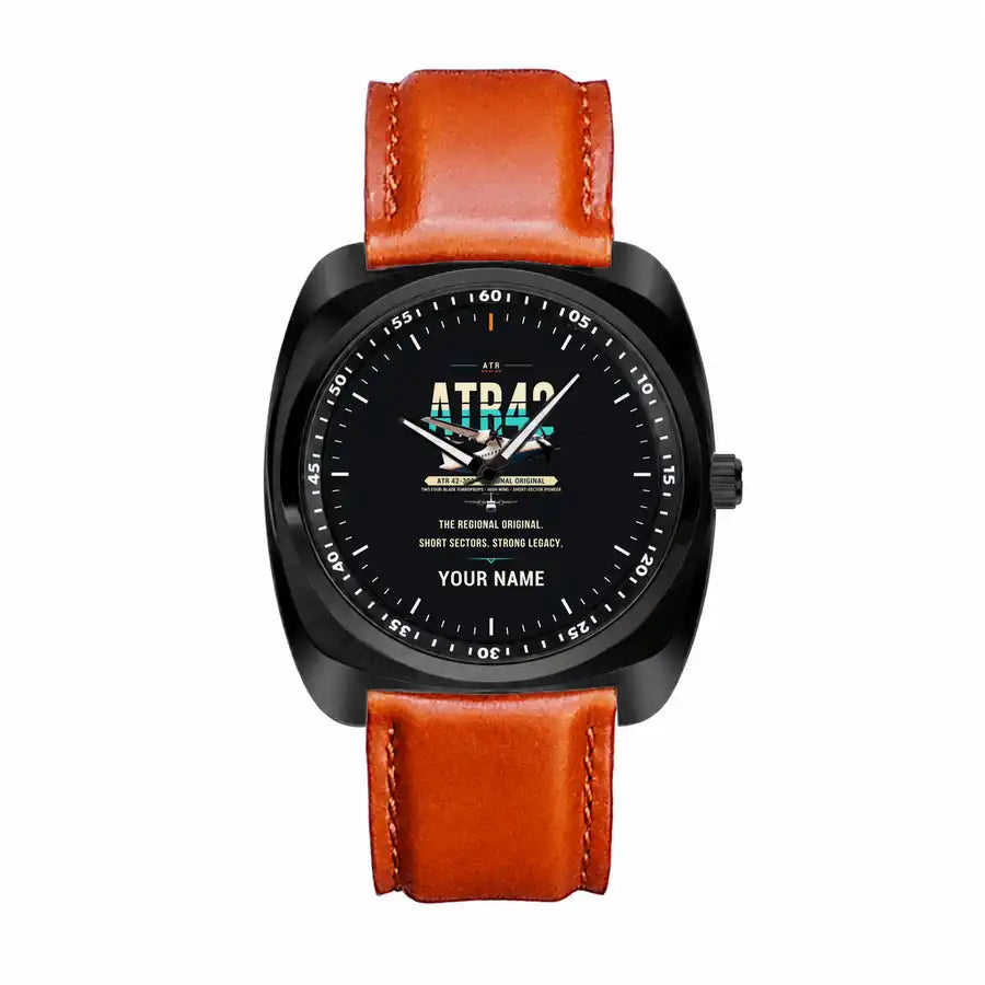 ATR 42-300 - Original + Name - Luxury Cushion - Black and Light Brown Strap