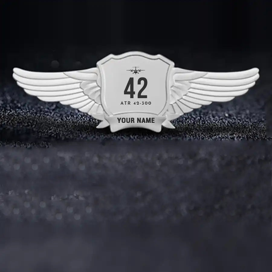 ATR 42-300 Pilot Wing Badge - Silver + Name
