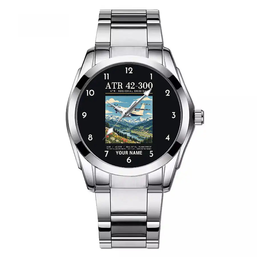 ATR 42-300 - Poster + Name - Stainless Steel Band - For Men