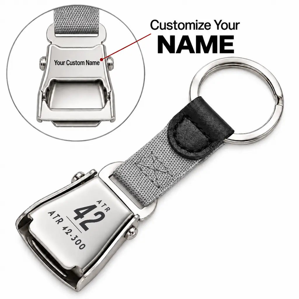 ATR 42-300 - Seat Belt Key Chain - Tag + Name - Gray