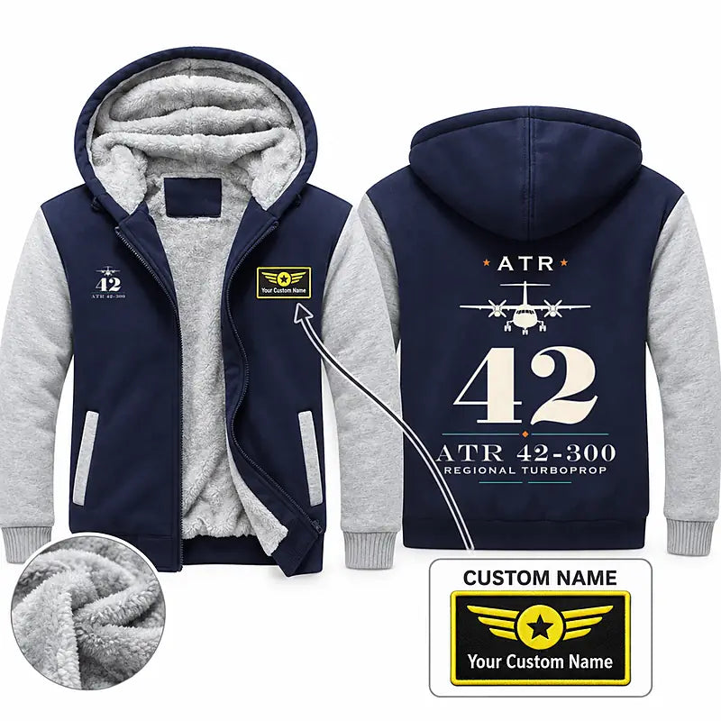 ATR 42-300 Zipped Sweatshirts - Heritage + Name - Navy & Gray