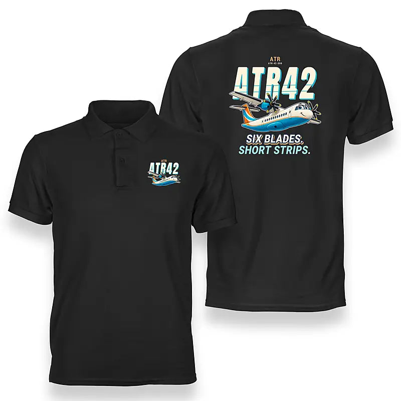 ATR 42-500 - Cartoon - Double-Side Polo - Black