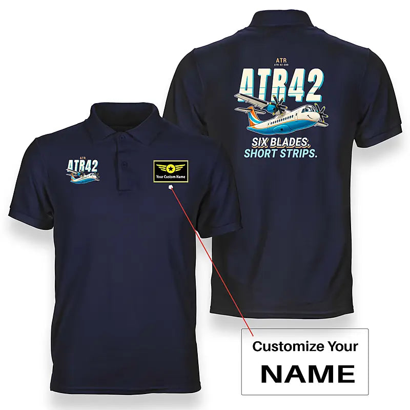 ATR 42-500 - Cartoon - Double-Side Polo - Navy Blue + Name