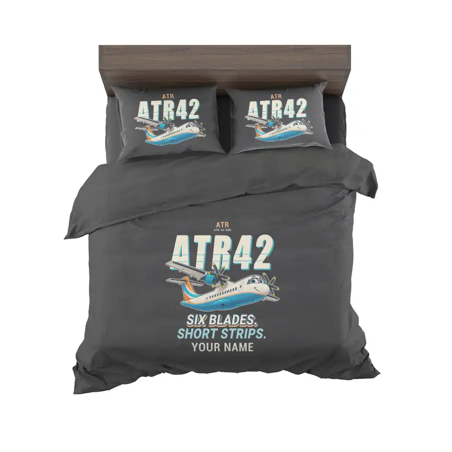 ATR 42-500 - Cartoon + Name - Bedding Set - Black