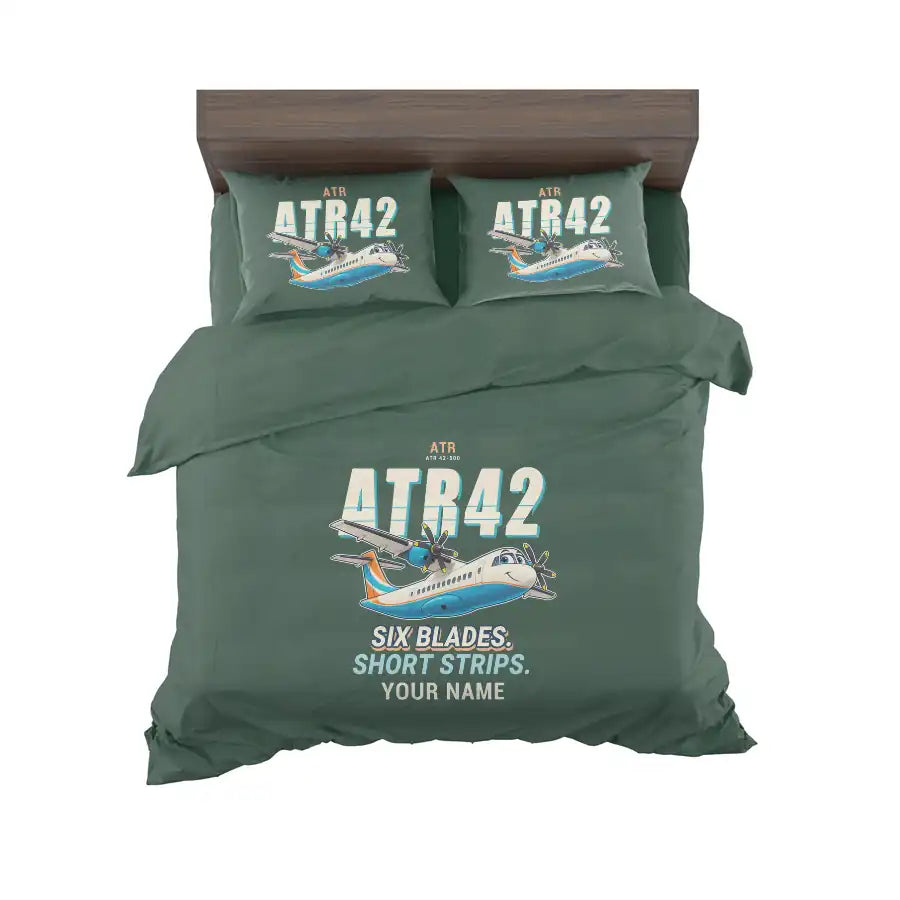 ATR 42-500 - Cartoon + Name - Bedding Set - Dark Green