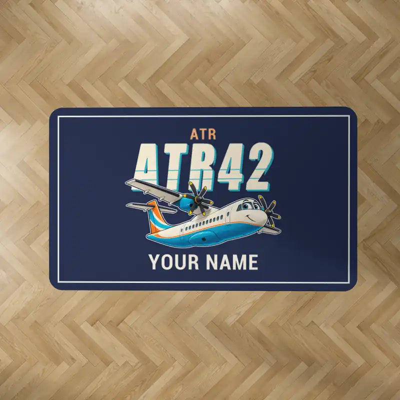 ATR 42-500 - Cartoon + Name - Rectangle Carpet - Dark Blue