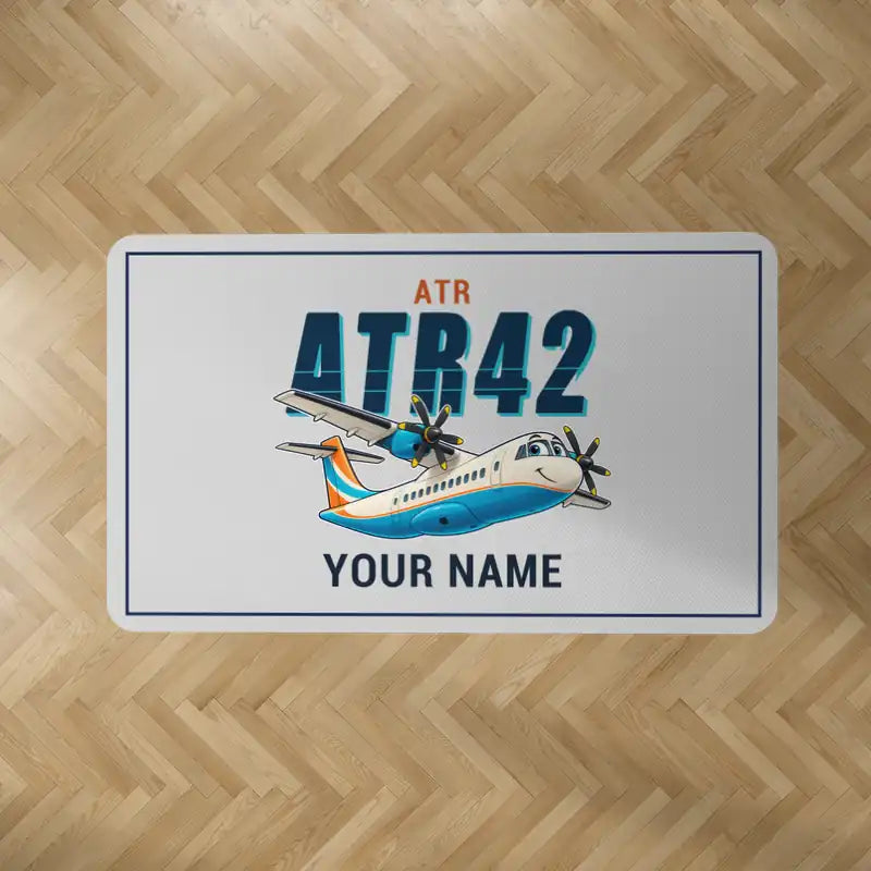 ATR 42-500 - Cartoon + Name - Rectangle Carpet - Light Gray