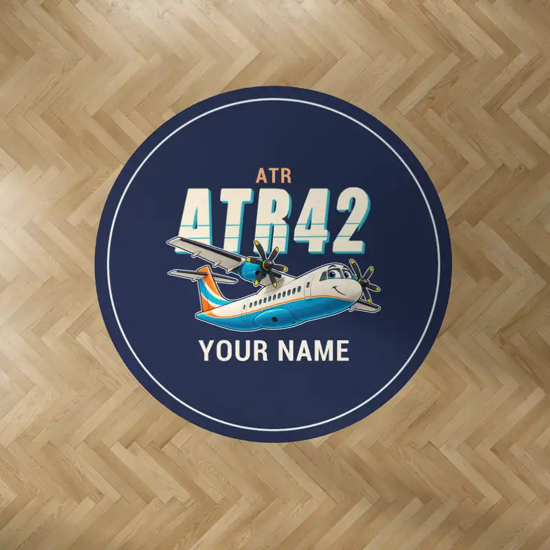 ATR 42-500 - Cartoon + Name - Round Carpet - Dark Blue
